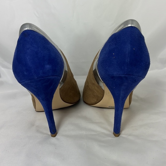 Calvin Klein Ninnah Suede Pumps Tan/Royal Blue/Silver sz: 7 - Picture 4 of 7